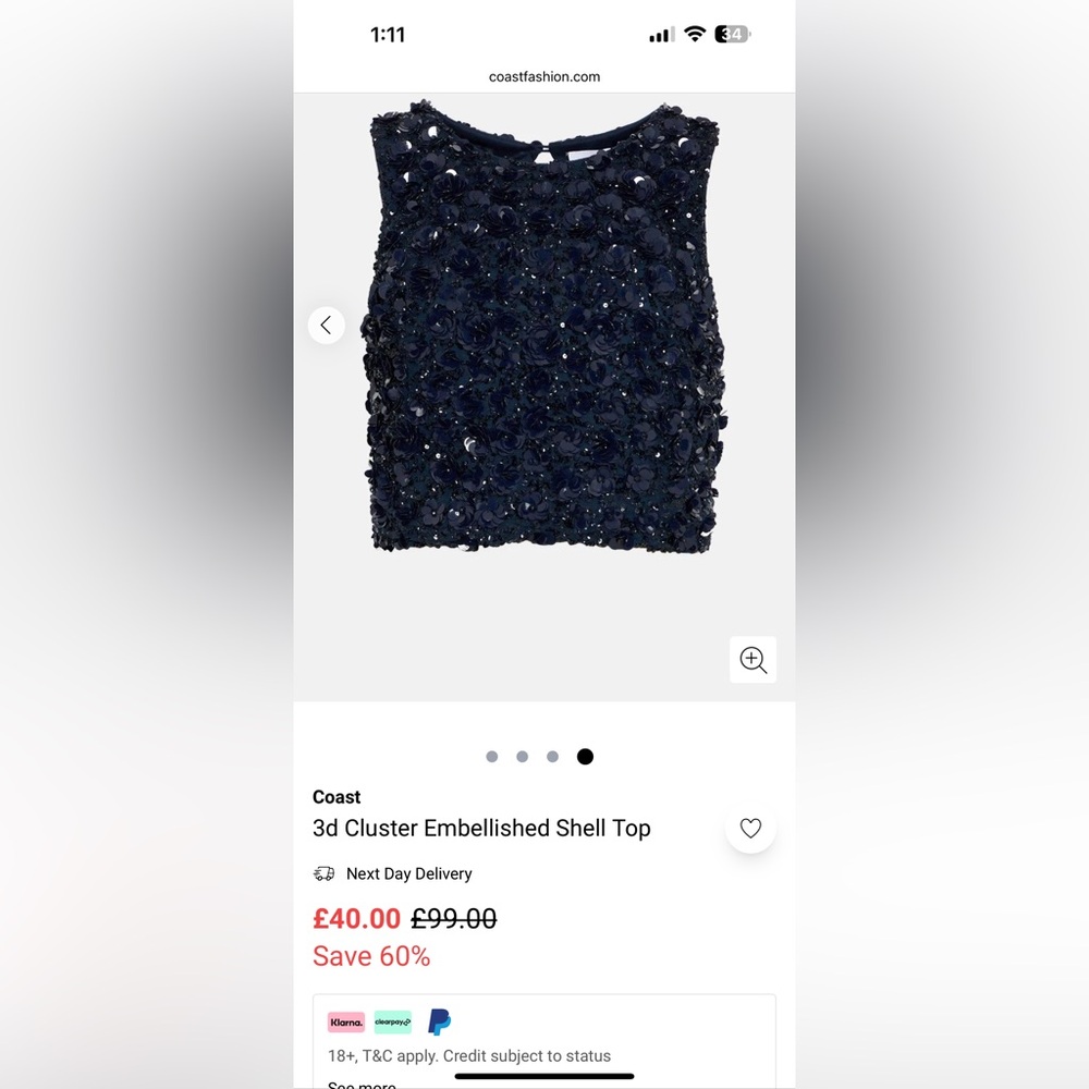 3d Cluster Embellished Shell Top - (Navy)